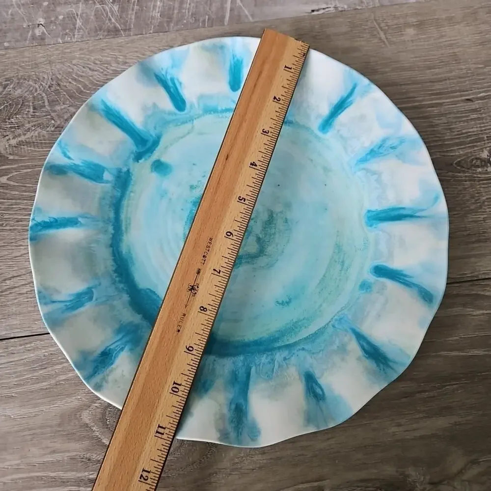 Pier 1 One Imports Marble Wave Turquoise Melamine Coastal Tie Dye Plate Set of 4